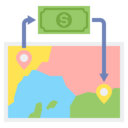 business and finance,arrows,map,dollar bill,send money,abroad